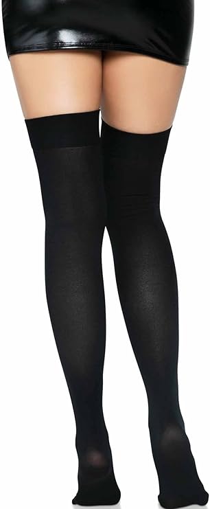 Opaque Nylon Thigh Highs - Black