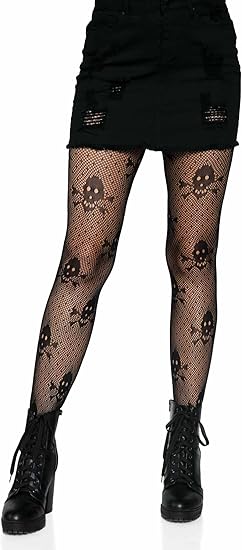 Micro Net Skull Print Pantyhose