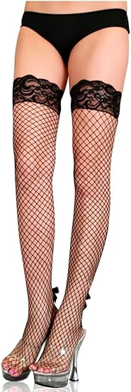 Industrial Net Backseam With Bow Thigh Highs