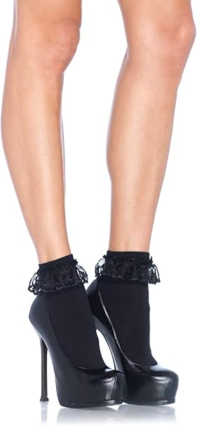 Lace Ruffle Nylon Anklets - Black