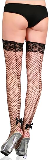 Industrial Net Backseam With Bow Thigh Highs