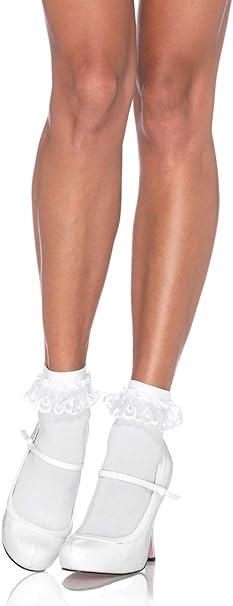 Lace Ruffle Nylon Anklets - White