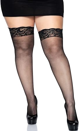 Stay Up Lace Top Micro Net Thigh Highs - Plus