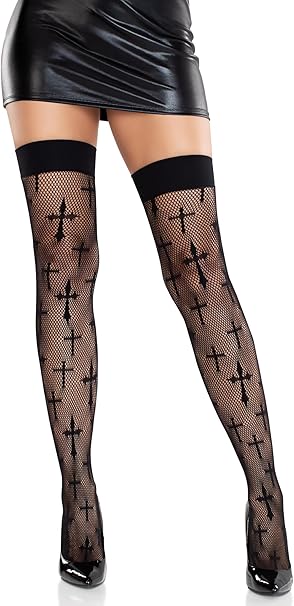 Worship Me Cross Net Thigh Highs