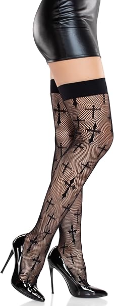 Worship Me Cross Net Thigh Highs