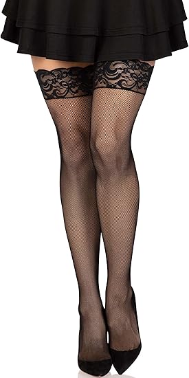 Stay Up Black Lace Top Micro Net Thigh Highs