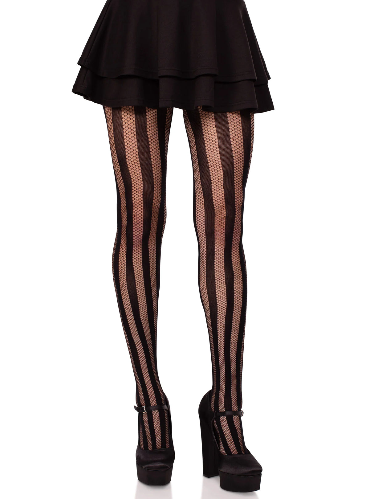 Net and Opaque Striped Tights
