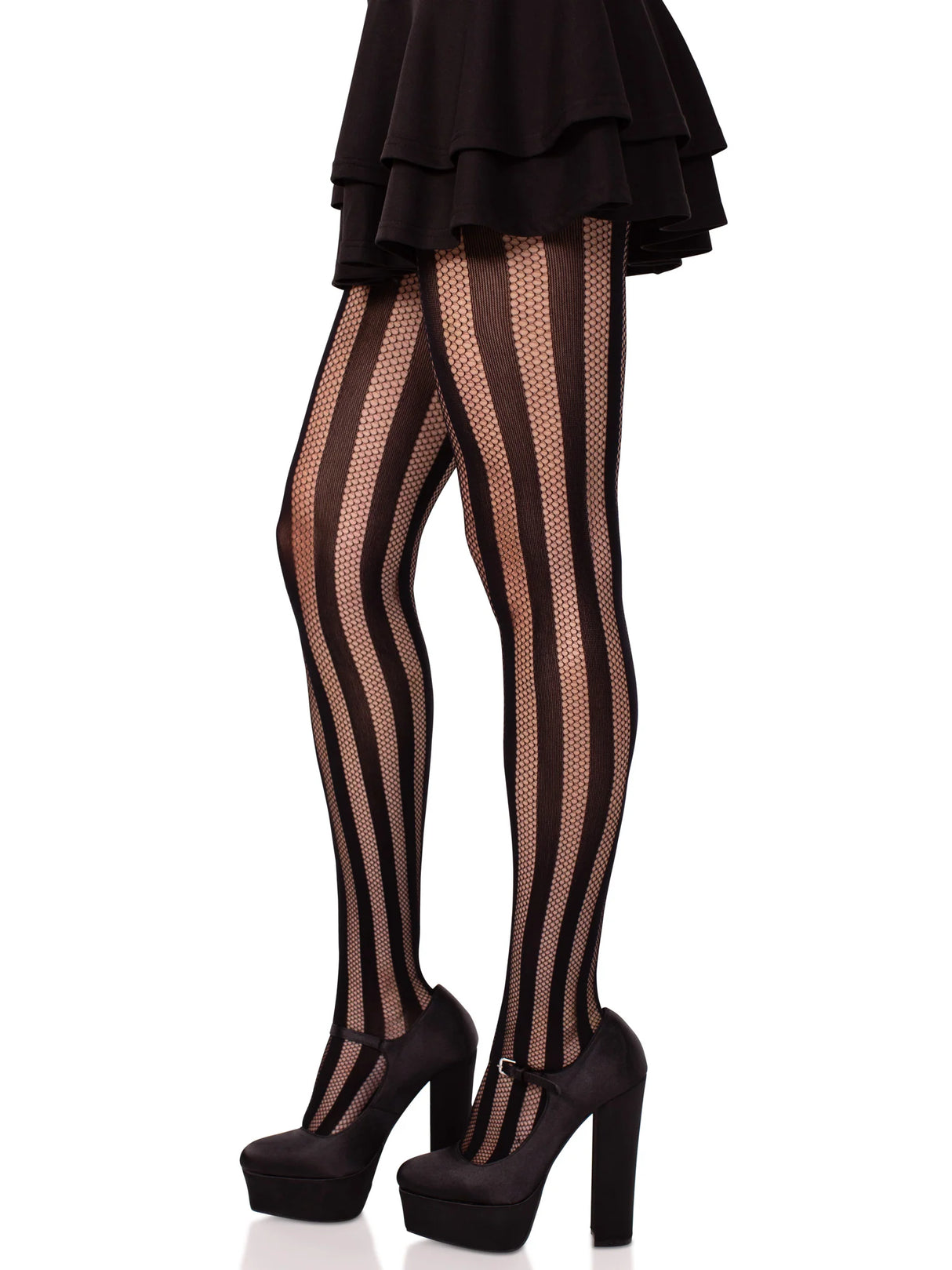 Net and Opaque Striped Tights