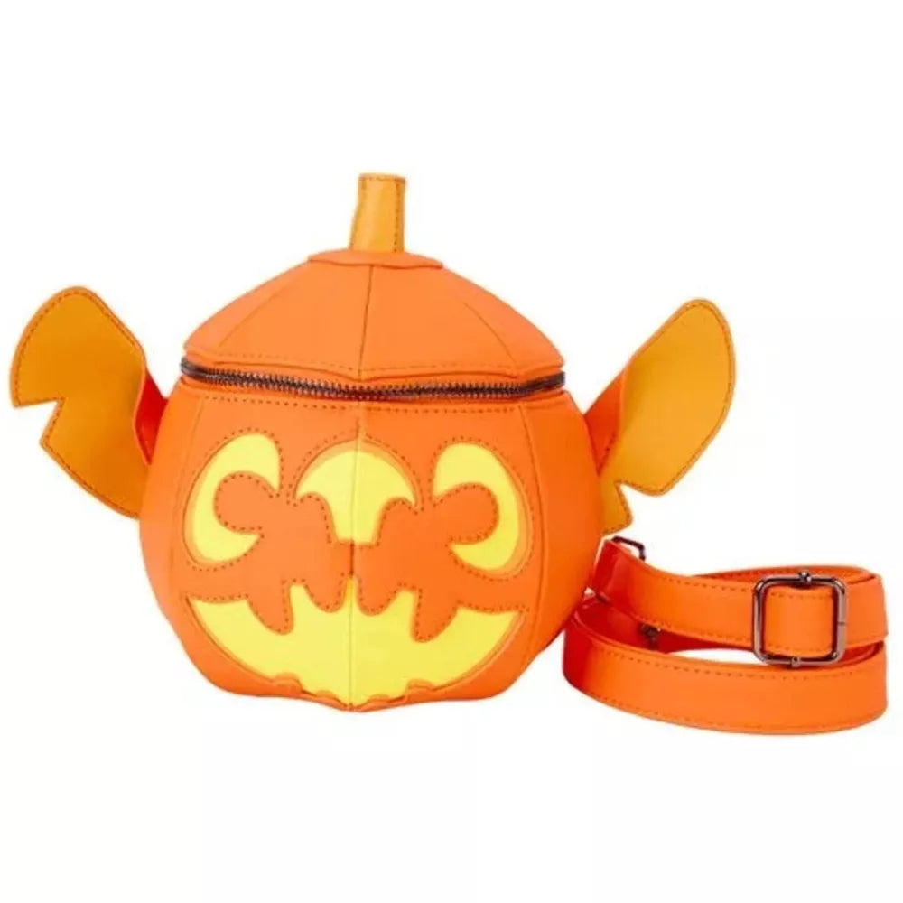 Loungefly Disney Stitch Pumpkin Head Figural Glow Crossbody Bag