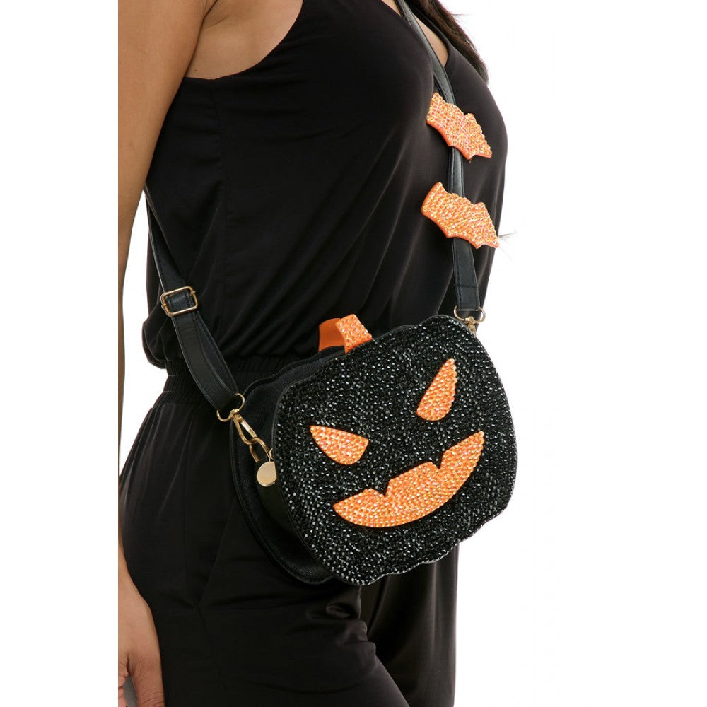 Black Rhinestone Pumpkin Crossbody Purse