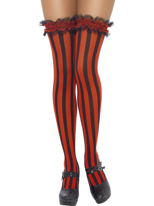 Striped Thigh Highs with Lace Tops