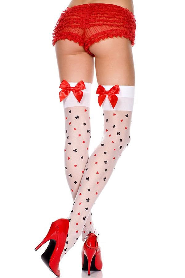 Sheer Thigh High with Bow & Poker Suit