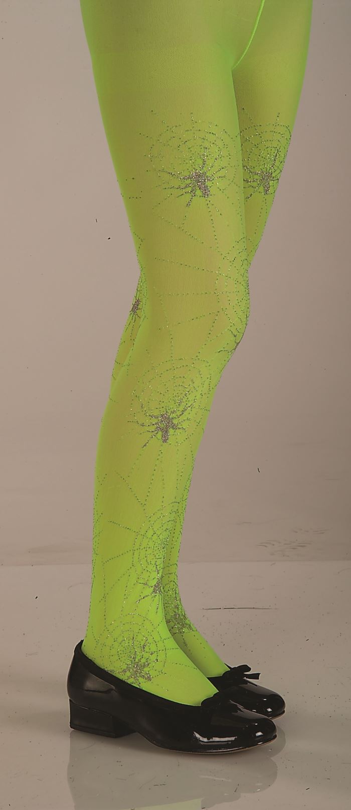 Lime Glitter Spider Child Tights