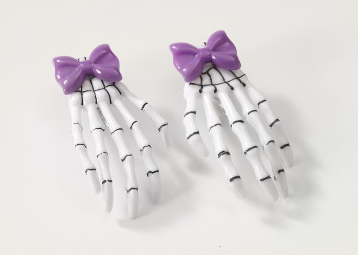 Skeleton Hand Purple Hair Clips