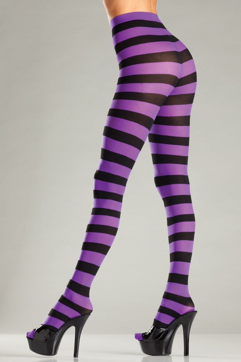Purple & Black Wide Stripe Opaque Tights