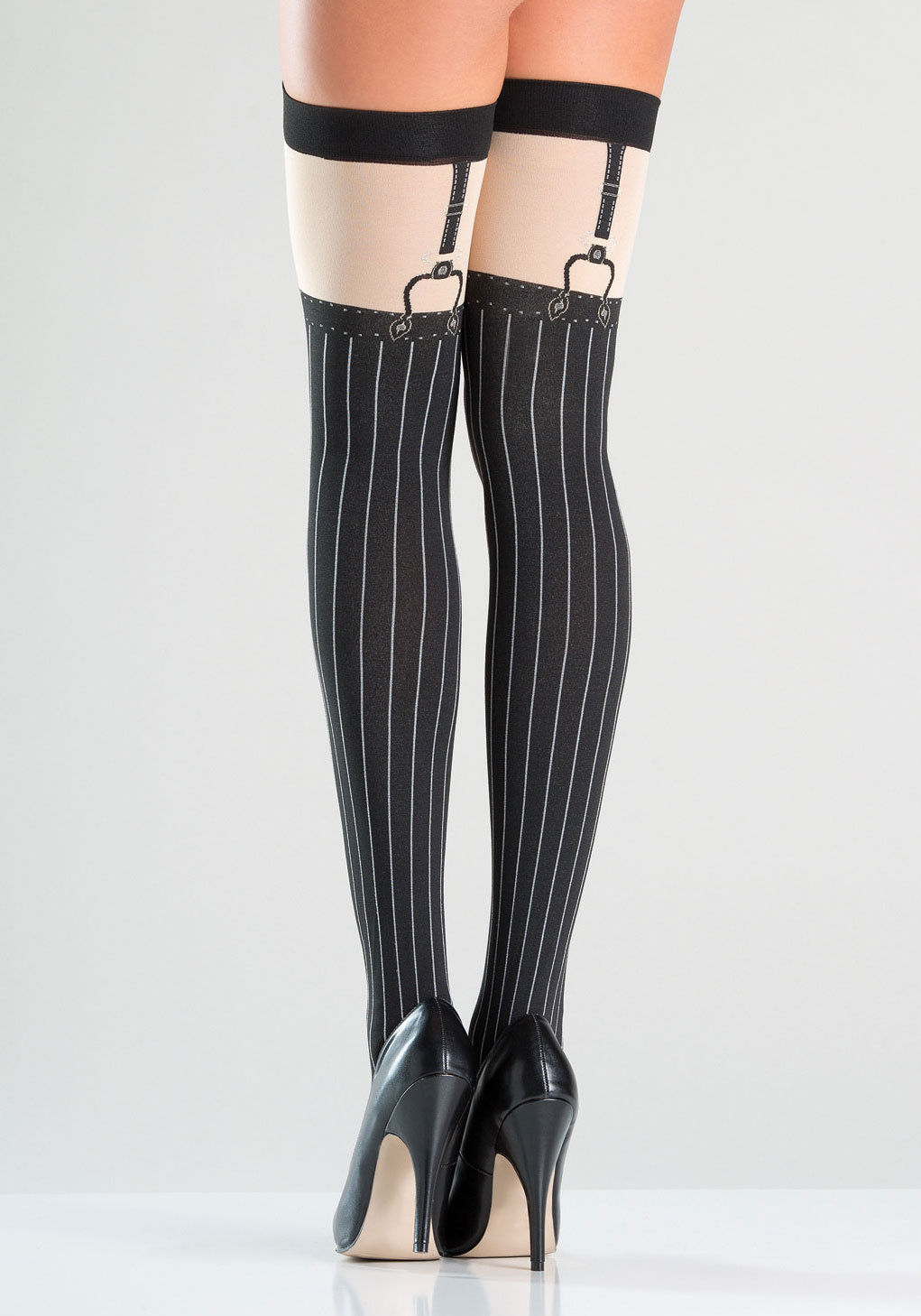 Opaque Thigh Highs with Pinstripe Design