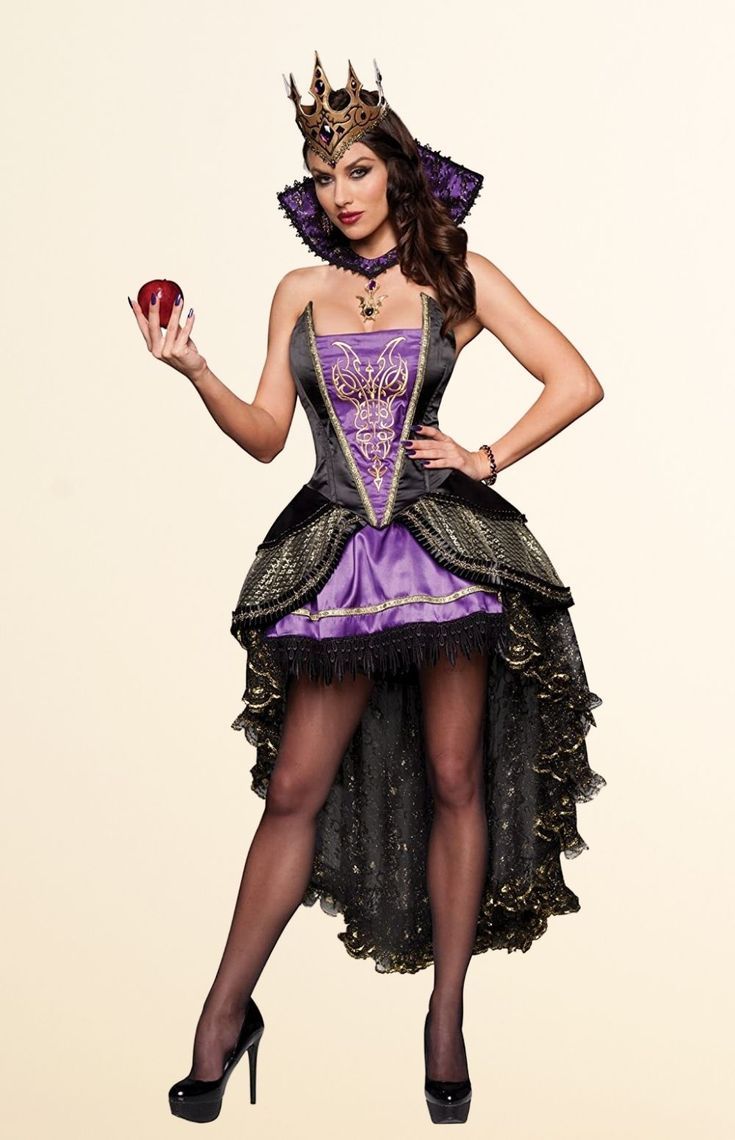 evil queen purple dress Evil Queen Costume Fairy Tale Sexy 2 Pc Purple & Black Dress W/ Cape & Crown