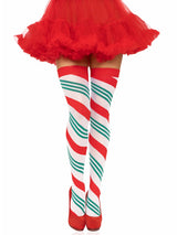 Holiday Ribbon Striped Thigh Highs