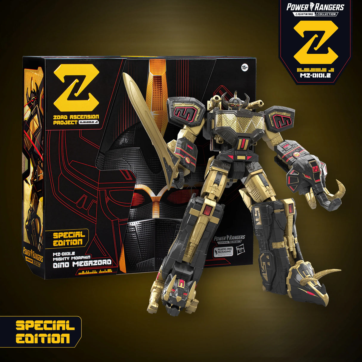 Power Rangers Lightning Collection Zord Ascension Project Mighty Morphin Dino Megazord Black and Gold Special Edition
