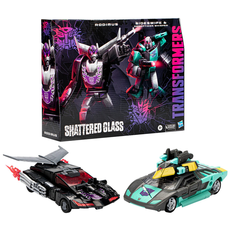 Transformers Generations Shattered Glass Collection Rodimus, Sideswipe, and Decepticon Whisper