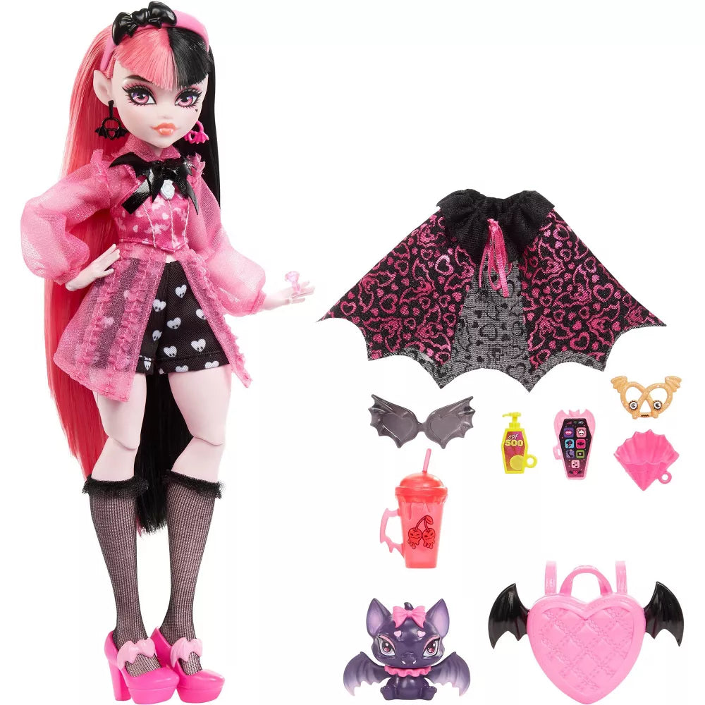 Monster High Doll Draculaura With Pet Bat, Pink And Black Hair