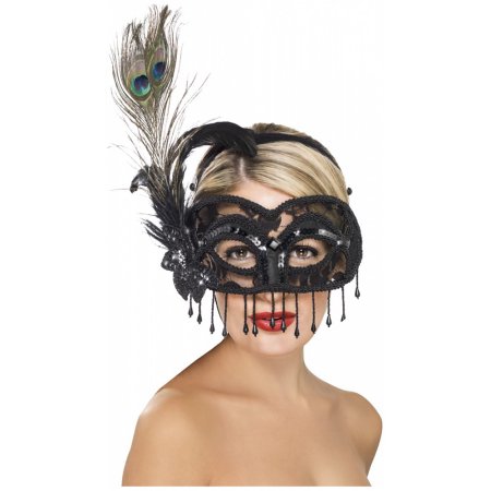Venetian Eye Mask with Peacock Feather