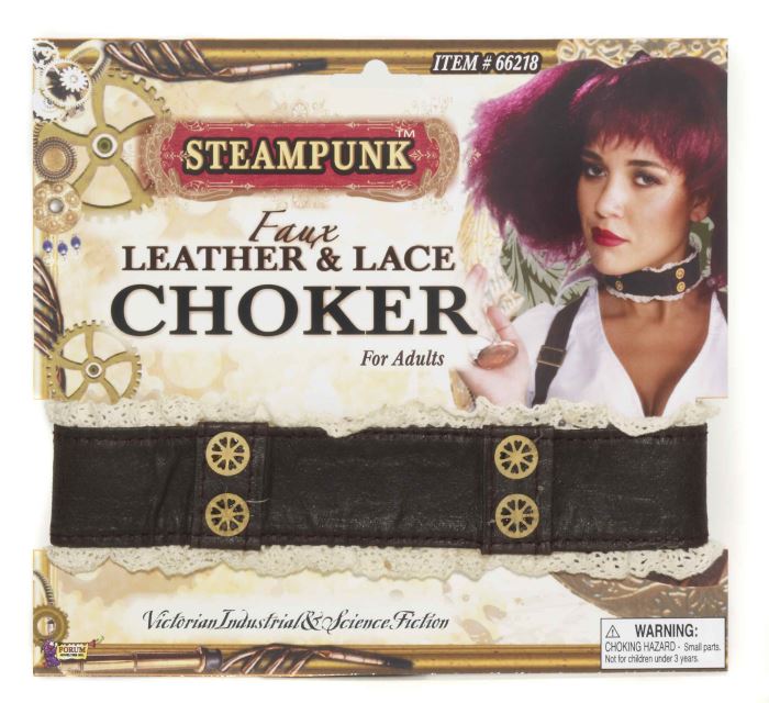 Steampunk Faux Leather Lace Choker