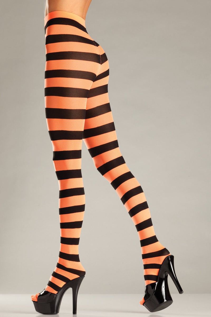 Orange & Black Wide Stripe Opaque Tights