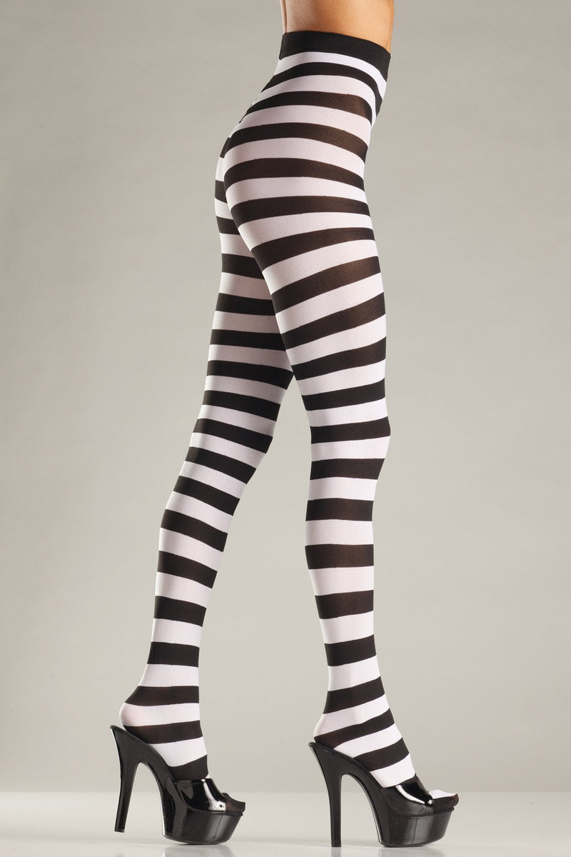 White & Black Wide Stripe Opaque Tights