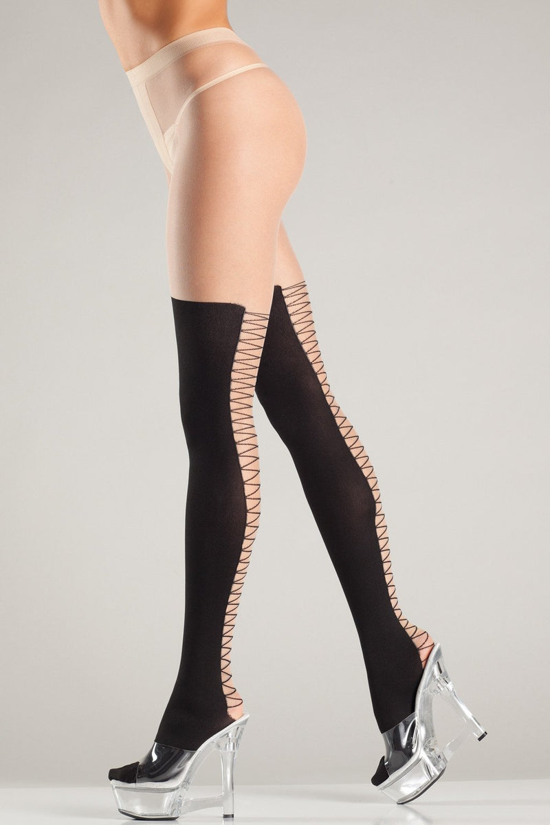 Sheer Tights with Faux Lace-Up Backseam