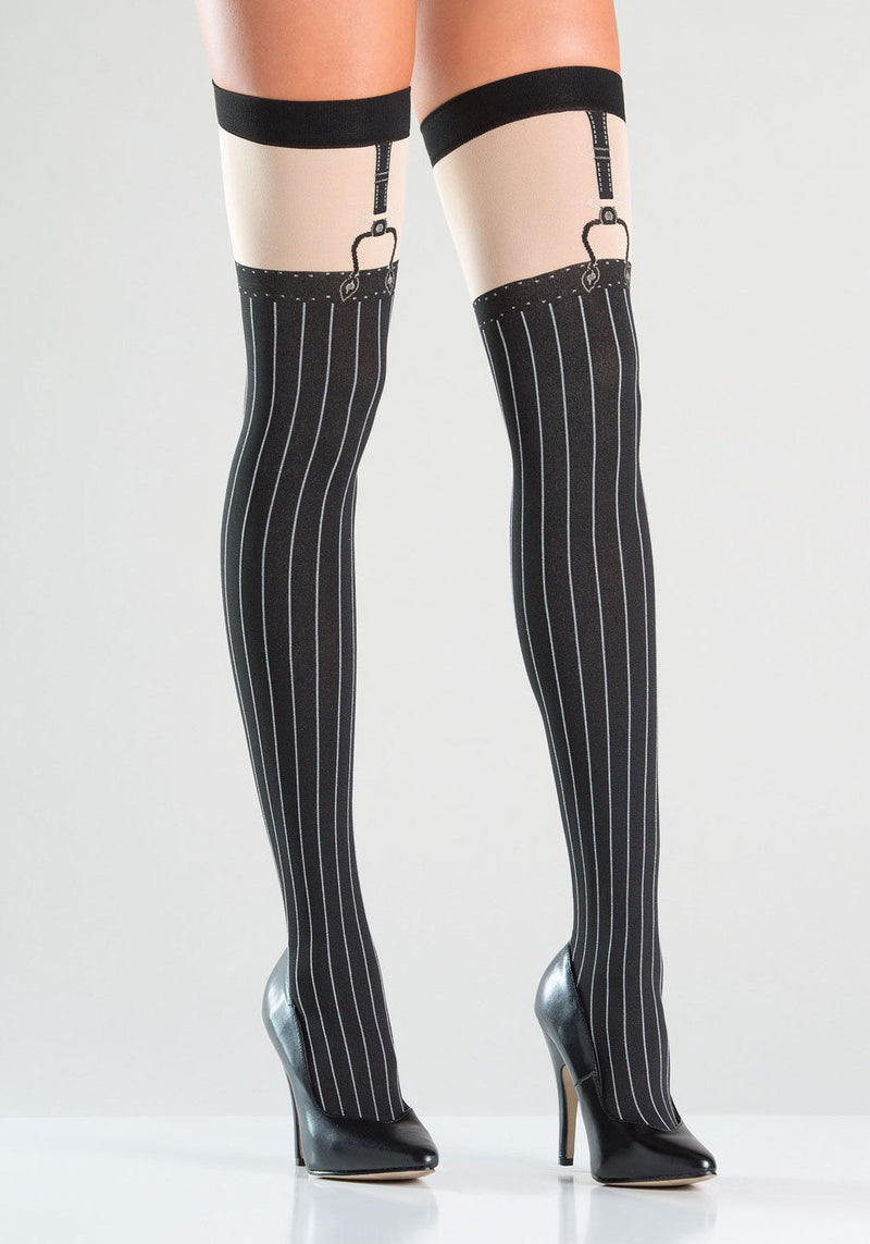 Opaque Thigh Highs with Pinstripe Design