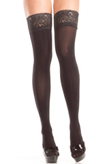 Opaque Thigh Highs with Lace Top